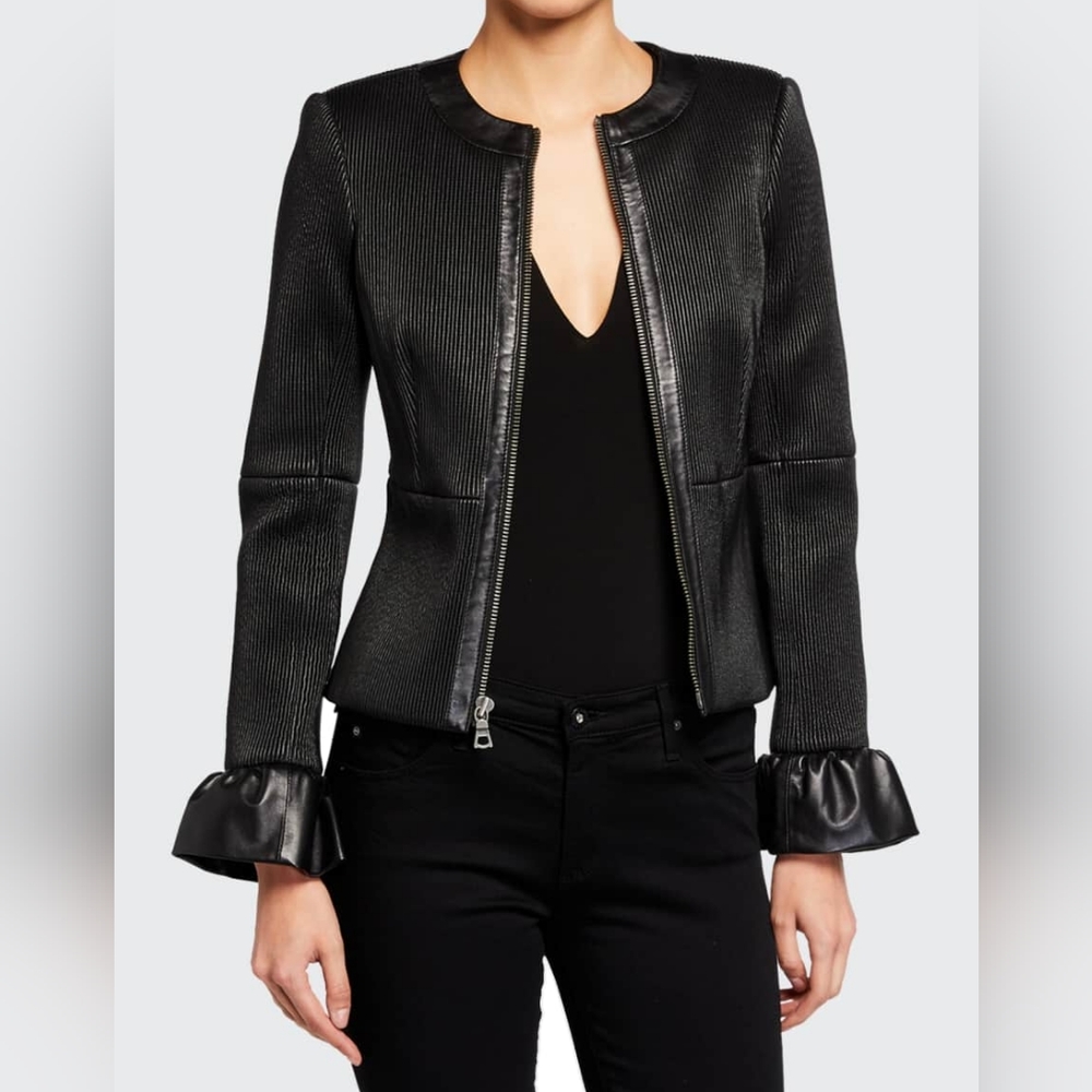 Alice+Olivia Jonie Ribbed Leather Jacket EUC  XS